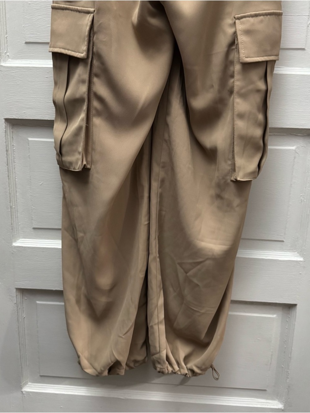 Skylar Rose Beige Strapless Cargo Jumpsuit Wide Leg Utility M - Picture 8 of 14